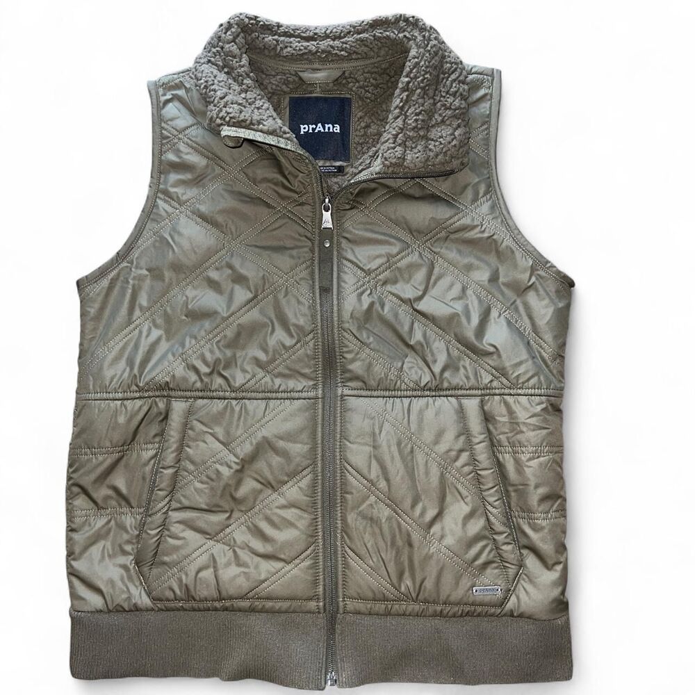PrAna Esla Quilted Fleece Lined Vest Small Olive Green